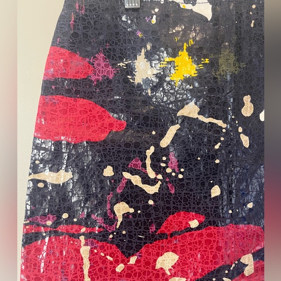 80s splatter art mini skirt with alligator skin shiny print overlay - Picture 3 of 7